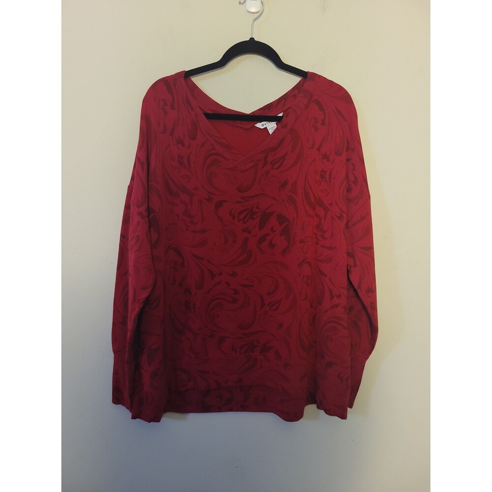 Athleta Coaster Luxe Red V-neck Sweatshirt Sz 1X Dropped Shoulder